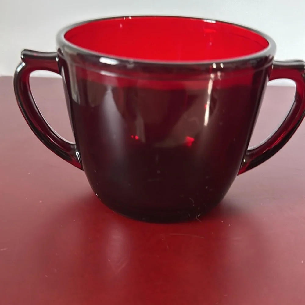 Vtg Royal Ruby Red Glass Creamer & Open Sugar Bowl Set Anchor Hocking 1960’s